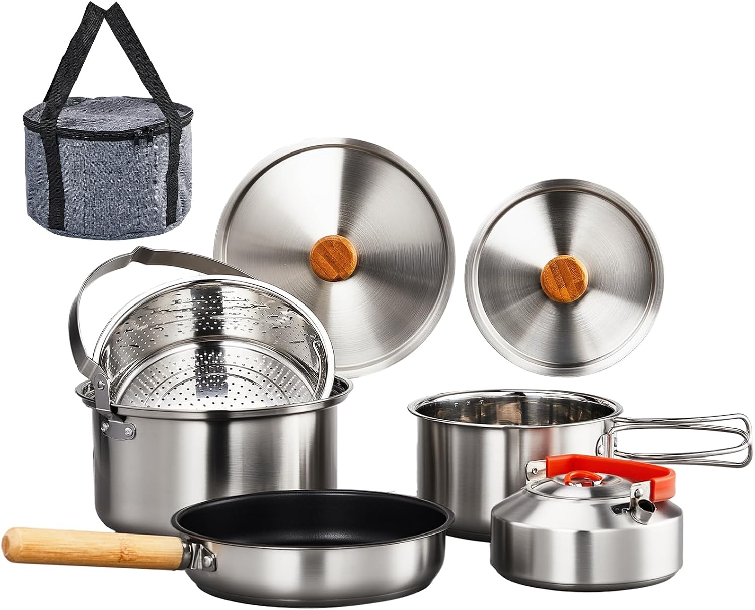 Camping Cooking Pot - 6pcs Cookware Set, 304 Stainless Steel