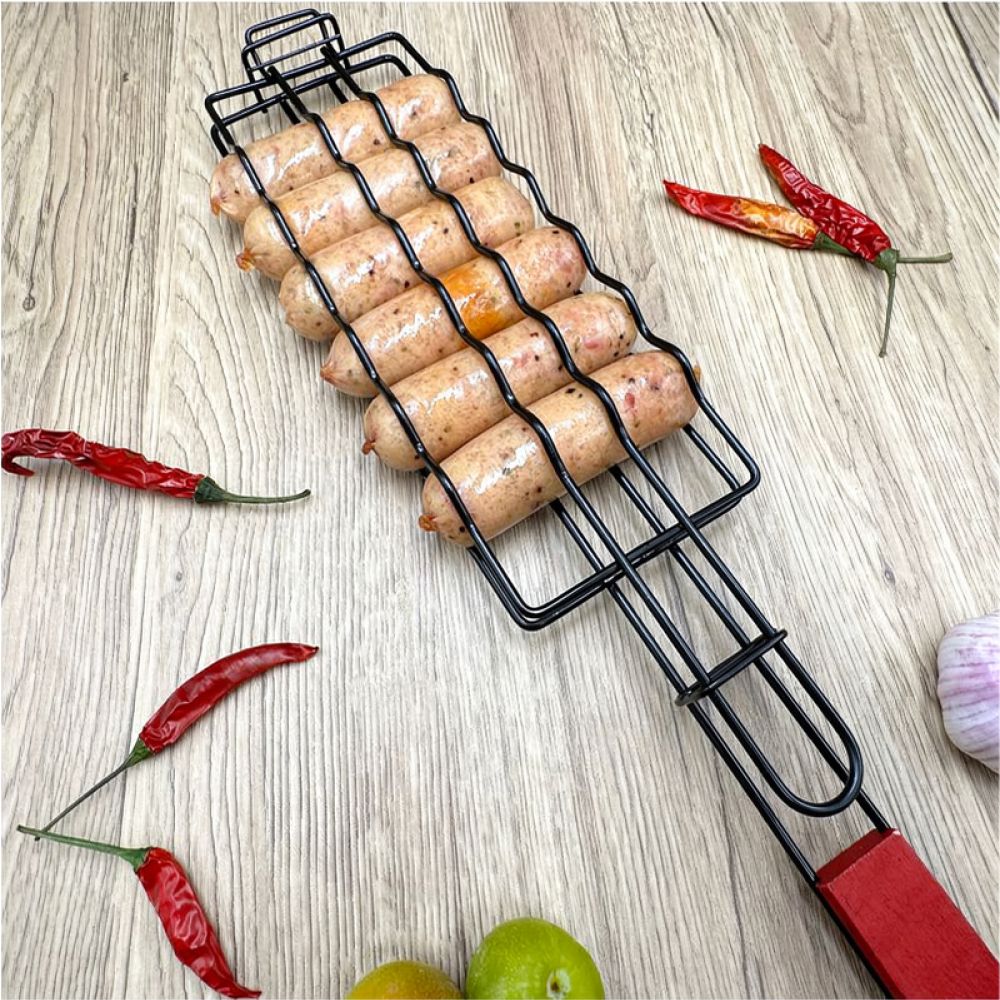 Camping Cooking Materials - Portable BBQ Grill Mesh Holder Sausage