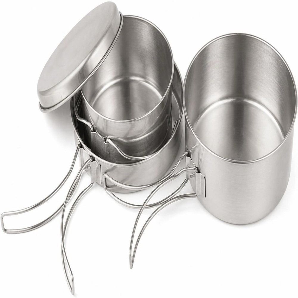 4 Pcs Portable Stainless Steel - Camping Cooking Pot recension och pris